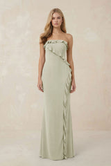 Strapless Ruffled Sheath Bridesmaid Dress in Frost - KissProm Bridesmaid Dresses