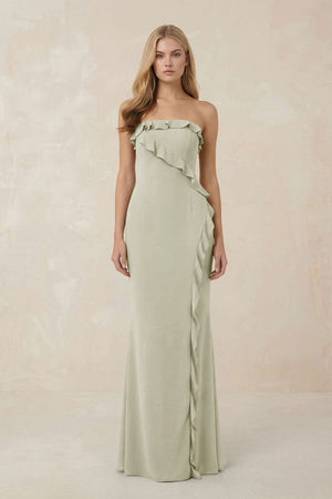 Strapless Ruffled Sheath Bridesmaid Dress in Frost - KissProm Bridesmaid Dresses