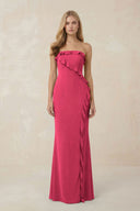 Strapless Ruffled Sheath Bridesmaid Dress in Fuchsia - KissProm Bridesmaid Dresses