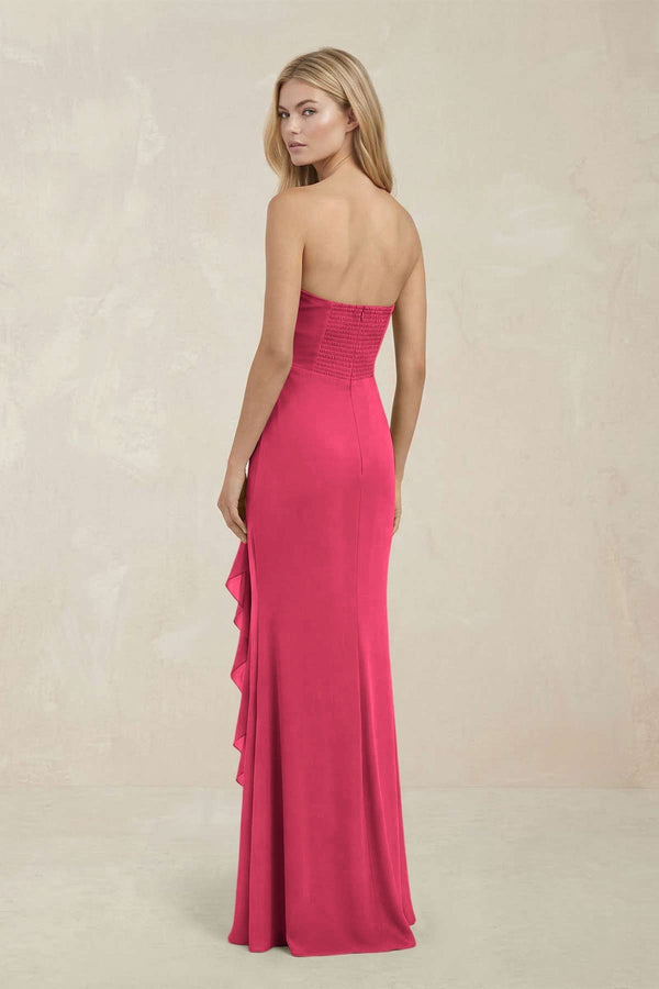 Strapless Ruffled Sheath Bridesmaid Dress in Fuchsia - KissProm Bridesmaid Dresses