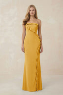 Strapless Ruffled Sheath Bridesmaid Dress in Gold - KissProm Bridesmaid Dresses