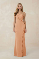 Strapless Ruffled Sheath Bridesmaid Dress in Golden Champagne - KissProm Bridesmaid Dresses