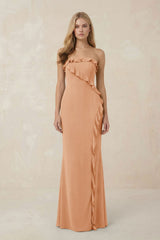 Strapless Ruffled Sheath Bridesmaid Dress in Golden Champagne - KissProm Bridesmaid Dresses
