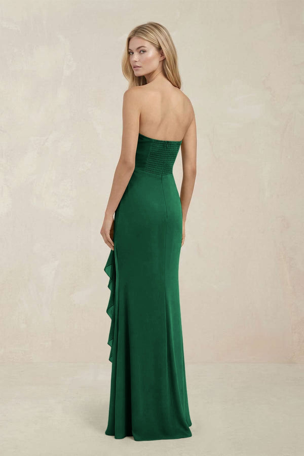 Strapless Ruffled Sheath Bridesmaid Dress in Green - KissProm Bridesmaid Dresses