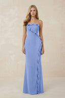 Strapless Ruffled Sheath Bridesmaid Dress in Ice - KissProm Bridesmaid Dresses