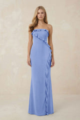Strapless Ruffled Sheath Bridesmaid Dress in Ice - KissProm Bridesmaid Dresses