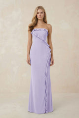 Strapless Ruffled Sheath Bridesmaid Dress in Lavender - KissProm Bridesmaid Dresses