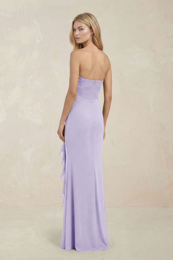 Strapless Ruffled Sheath Bridesmaid Dress in Lavender - KissProm Bridesmaid Dresses