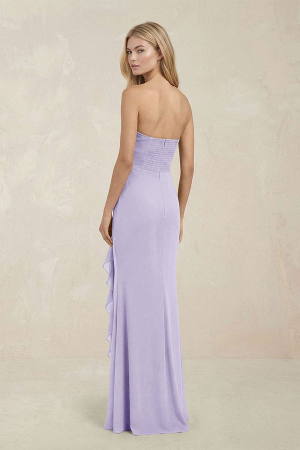 Strapless Ruffled Sheath Bridesmaid Dress in Lavender - KissProm Bridesmaid Dresses