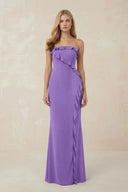 Strapless Ruffled Sheath Bridesmaid Dress in Lilac - KissProm Bridesmaid Dresses