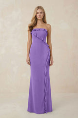Strapless Ruffled Sheath Bridesmaid Dress in Lilac - KissProm Bridesmaid Dresses
