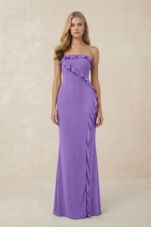 Strapless Ruffled Sheath Bridesmaid Dress in Lilac - KissProm Bridesmaid Dresses