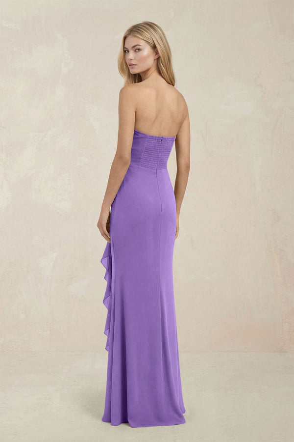 Strapless Ruffled Sheath Bridesmaid Dress in Lilac - KissProm Bridesmaid Dresses