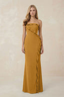 Strapless Ruffled Sheath Bridesmaid Dress in Marigold - KissProm Bridesmaid Dresses