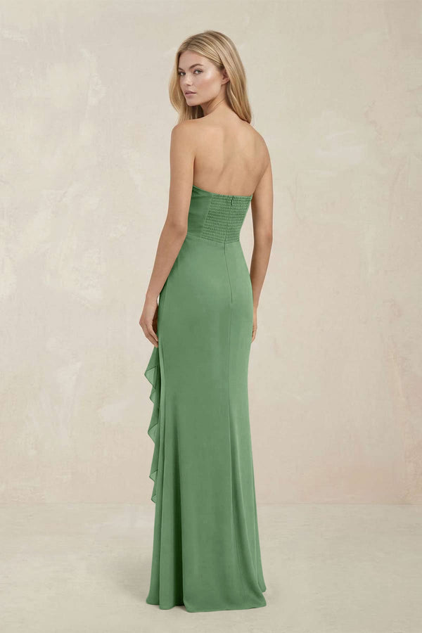 Strapless Ruffled Sheath Bridesmaid Dress in Matcha - KissProm Bridesmaid Dresses