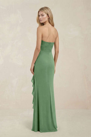 Strapless Ruffled Sheath Bridesmaid Dress in Matcha - KissProm Bridesmaid Dresses