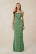 Strapless Ruffled Sheath Bridesmaid Dress in Matcha - KissProm Bridesmaid Dresses
