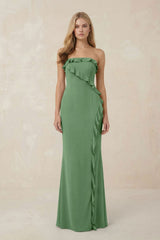 Strapless Ruffled Sheath Bridesmaid Dress in Matcha - KissProm Bridesmaid Dresses