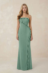Strapless Ruffled Sheath Bridesmaid Dress in Mint Green - KissProm Bridesmaid Dresses