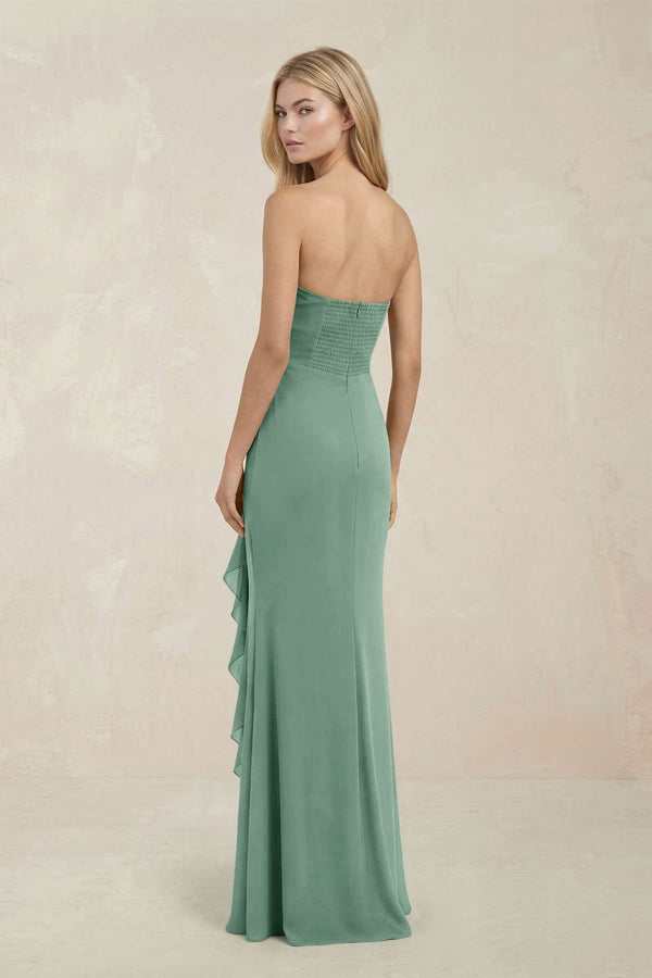 Strapless Ruffled Sheath Bridesmaid Dress in Mint Green - KissProm Bridesmaid Dresses