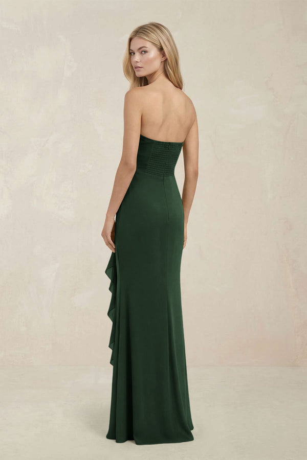 Strapless Ruffled Sheath Bridesmaid Dress in Moss - KissProm Bridesmaid Dresses