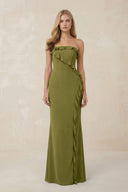 Strapless Ruffled Sheath Bridesmaid Dress in Moss Green - KissProm Bridesmaid Dresses