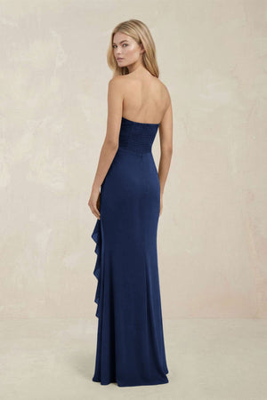 Strapless Ruffled Sheath Bridesmaid Dress in Navy - KissProm Bridesmaid Dresses