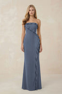 Strapless Ruffled Sheath Bridesmaid Dress in Neptune - KissProm Bridesmaid Dresses