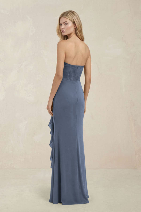 Strapless Ruffled Sheath Bridesmaid Dress in Neptune - KissProm Bridesmaid Dresses