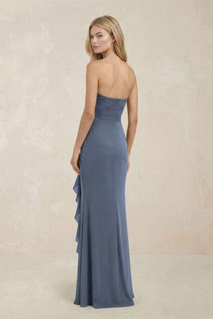 Strapless Ruffled Sheath Bridesmaid Dress in Neptune - KissProm Bridesmaid Dresses