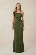Strapless Ruffled Sheath Bridesmaid Dress in Olive - KissProm Bridesmaid Dresses