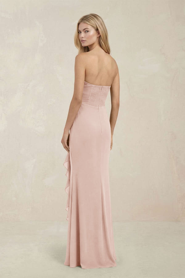Strapless Ruffled Sheath Bridesmaid Dress in Pale Blush - KissProm Bridesmaid Dresses