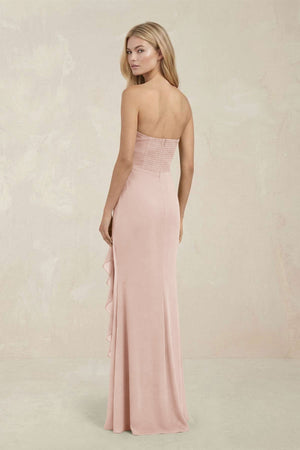 Strapless Ruffled Sheath Bridesmaid Dress in Pale Blush - KissProm Bridesmaid Dresses