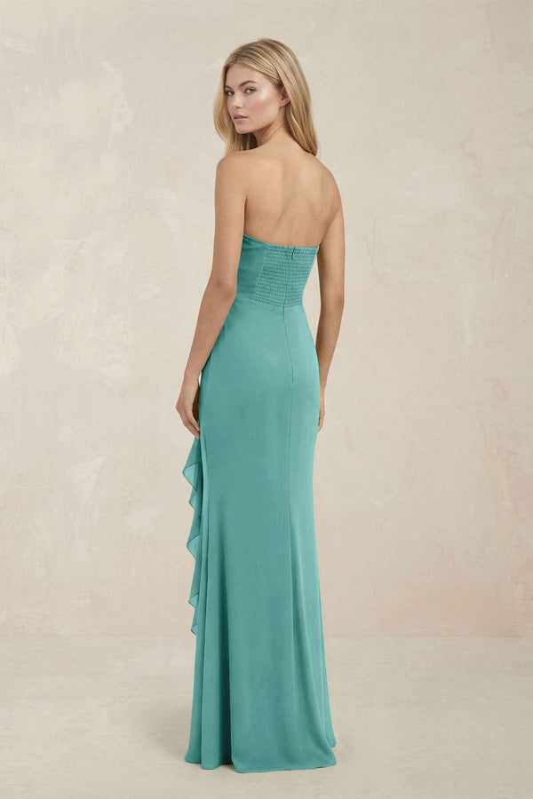 Strapless Ruffled Sheath Bridesmaid Dress in Pale Pistachio - KissProm Bridesmaid Dresses