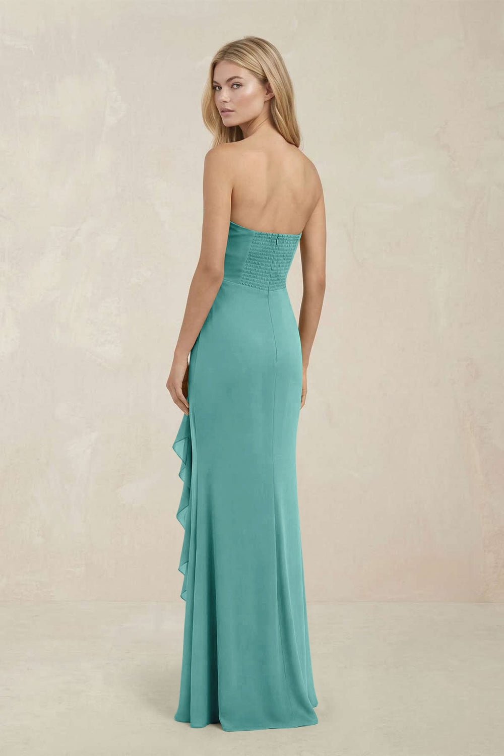 Strapless Ruffled Sheath Bridesmaid Dress in Pale Pistachio - KissProm Bridesmaid Dresses