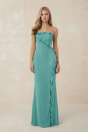 Strapless Ruffled Sheath Bridesmaid Dress in Pale Pistachio - KissProm Bridesmaid Dresses