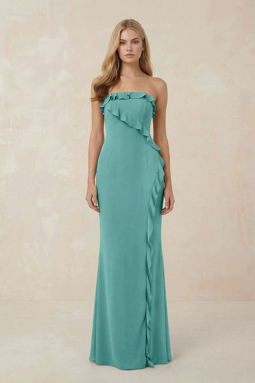 Strapless Ruffled Sheath Bridesmaid Dress in Pale Pistachio - KissProm Bridesmaid Dresses