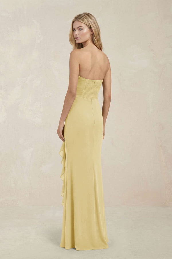 Strapless Ruffled Sheath Bridesmaid Dress in Pastel Yellow - KissProm Bridesmaid Dresses
