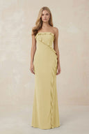 Strapless Ruffled Sheath Bridesmaid Dress in Pastel Yellow - KissProm Bridesmaid Dresses
