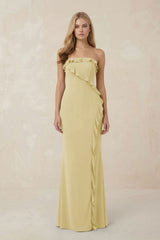 Strapless Ruffled Sheath Bridesmaid Dress in Pastel Yellow - KissProm Bridesmaid Dresses