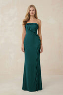 Strapless Ruffled Sheath Bridesmaid Dress in Pine - KissProm Bridesmaid Dresses
