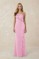 Strapless Ruffled Sheath Bridesmaid Dress in Pink - KissProm Bridesmaid Dresses