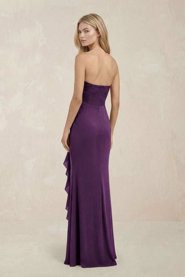 Strapless Ruffled Sheath Bridesmaid Dress in Plum - KissProm Bridesmaid Dresses