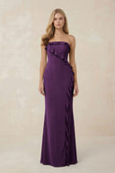 Strapless Ruffled Sheath Bridesmaid Dress in Plum - KissProm Bridesmaid Dresses