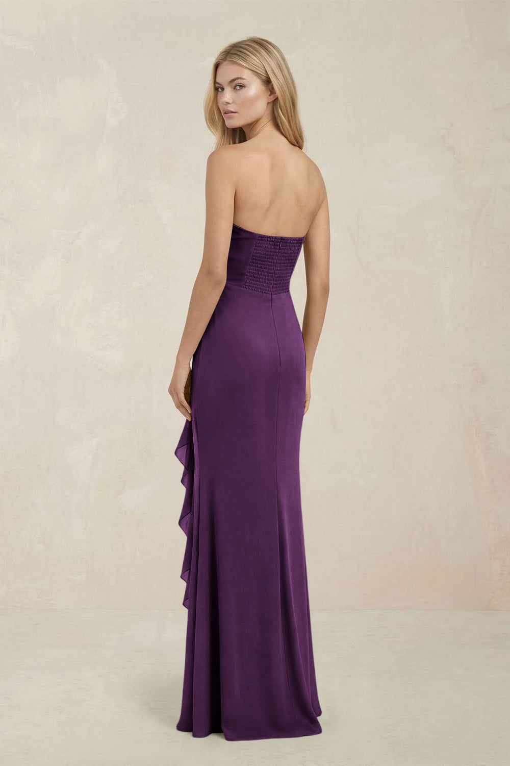 Strapless Ruffled Sheath Bridesmaid Dress in Plum - KissProm Bridesmaid Dresses