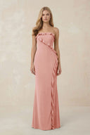 Strapless Ruffled Sheath Bridesmaid Dress in Rose Petal - KissProm Bridesmaid Dresses