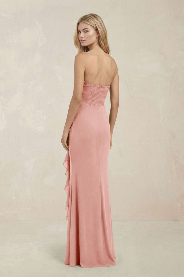 Strapless Ruffled Sheath Bridesmaid Dress in Rose Petal - KissProm Bridesmaid Dresses