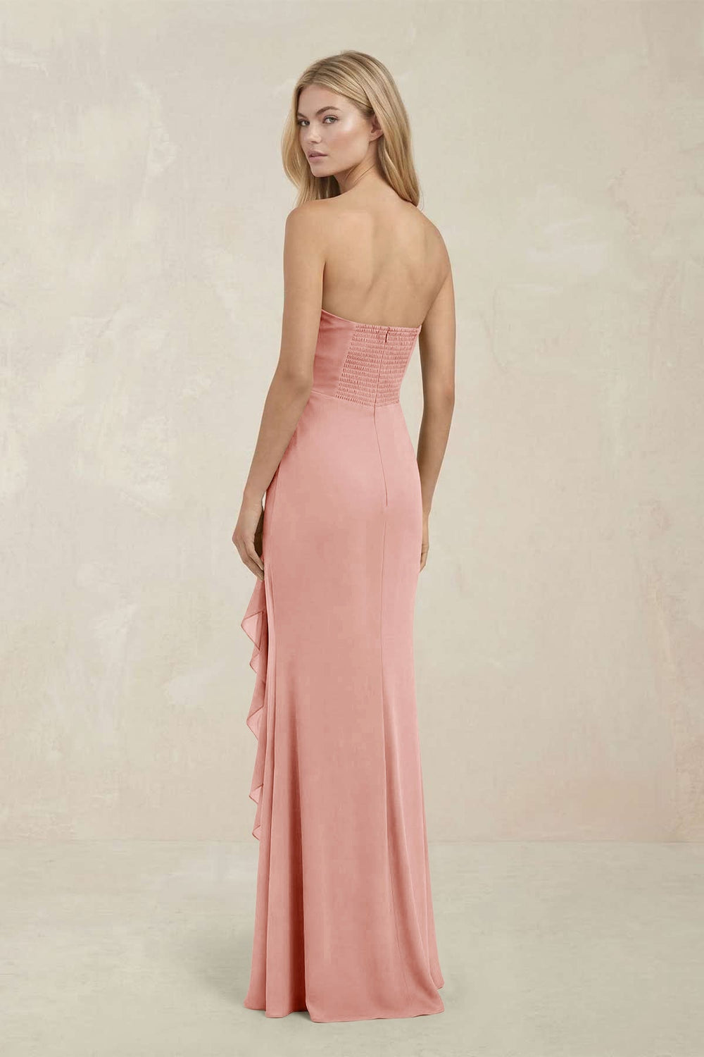 Strapless Ruffled Sheath Bridesmaid Dress in Rose Petal - KissProm Bridesmaid Dresses