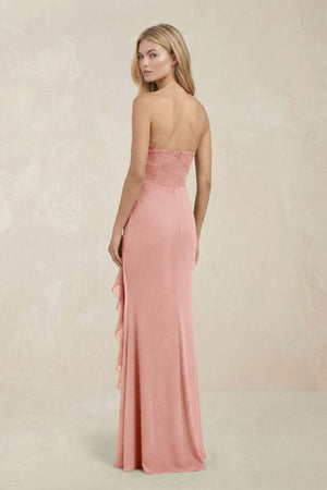 Strapless Ruffled Sheath Bridesmaid Dress in Rose Petal - KissProm Bridesmaid Dresses