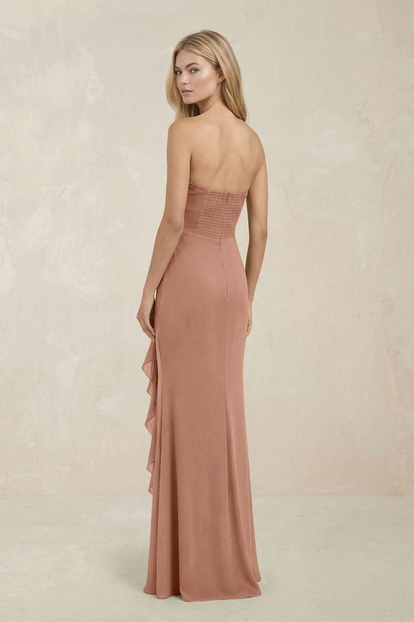 Strapless Ruffled Sheath Bridesmaid Dress in Rosette - KissProm Bridesmaid Dresses